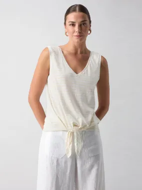 White Birch Stripe Front Tie Tank Top