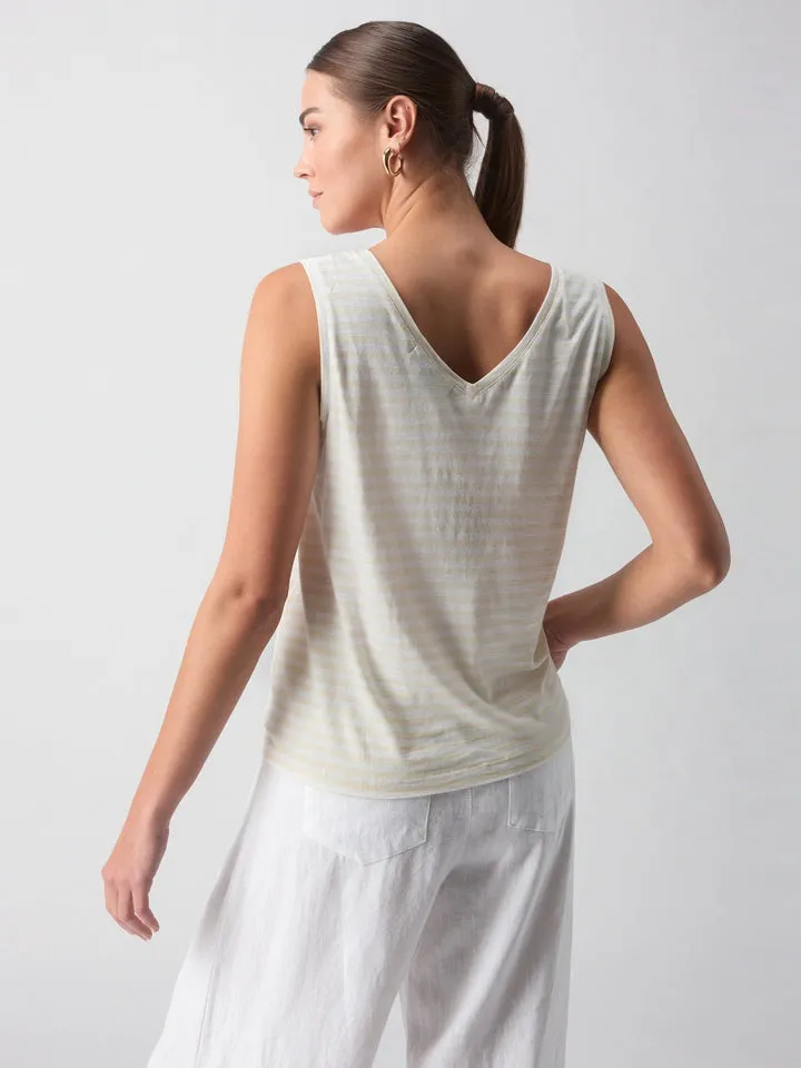 White Birch Stripe Front Tie Tank Top