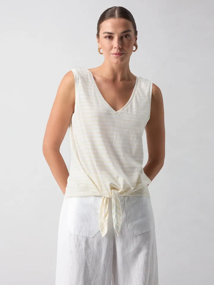 White Birch Stripe Front Tie Tank Top