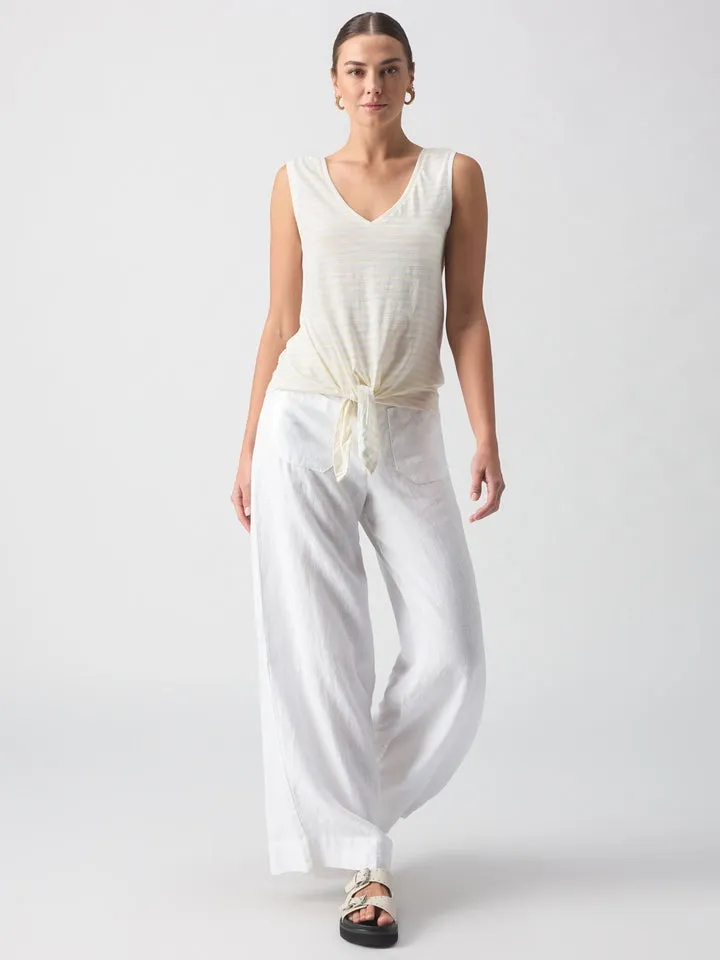 White Birch Stripe Front Tie Tank Top