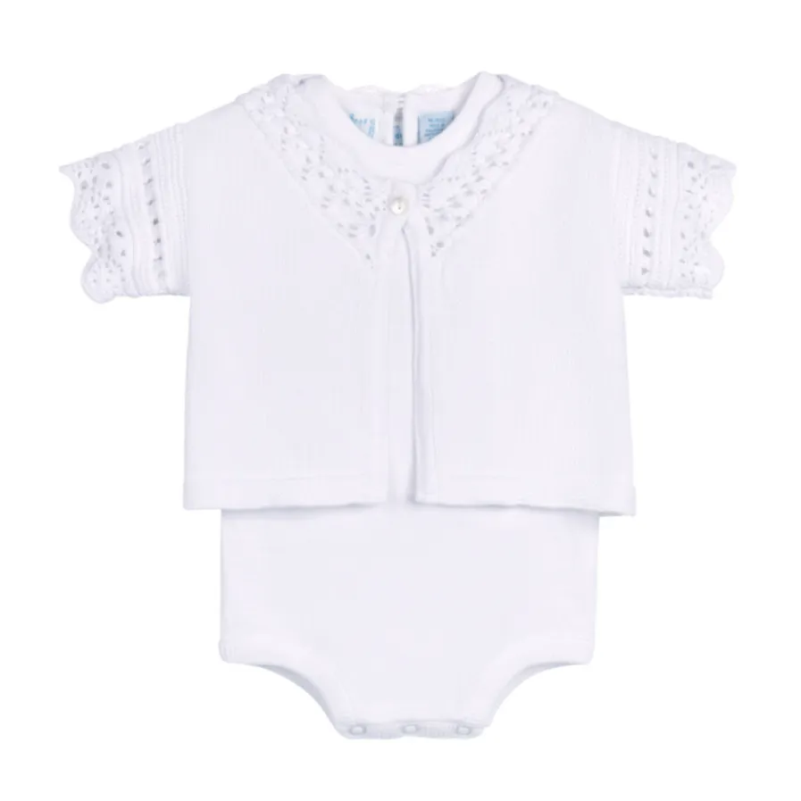 White Crochet Cardigan & Romper Set