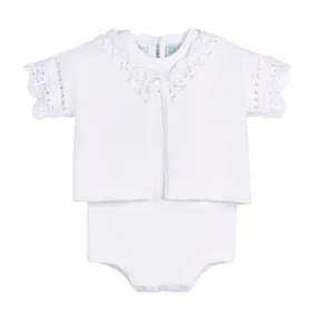 White Crochet Cardigan & Romper Set