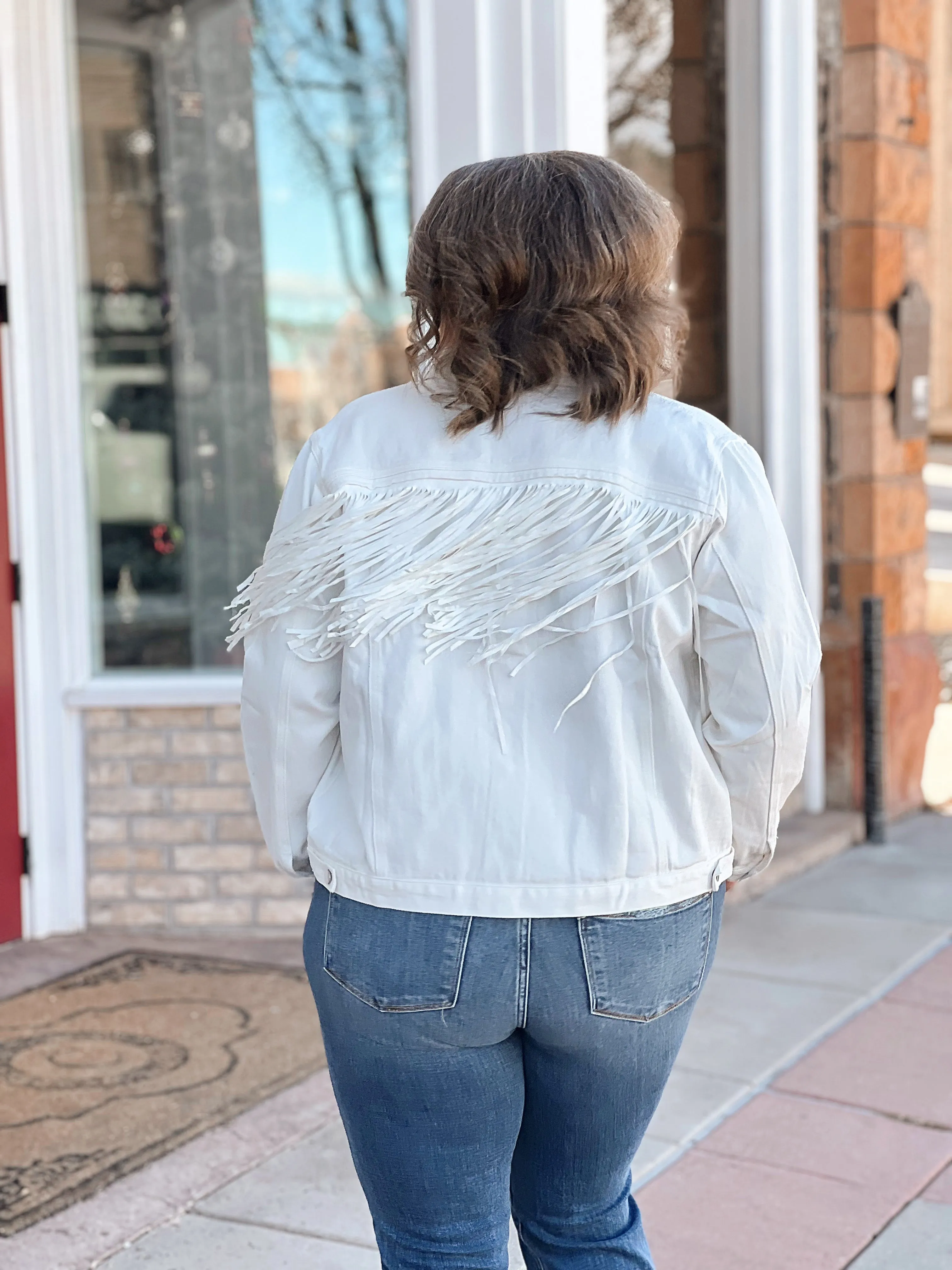 White Hot Fringe Denim Jacket
