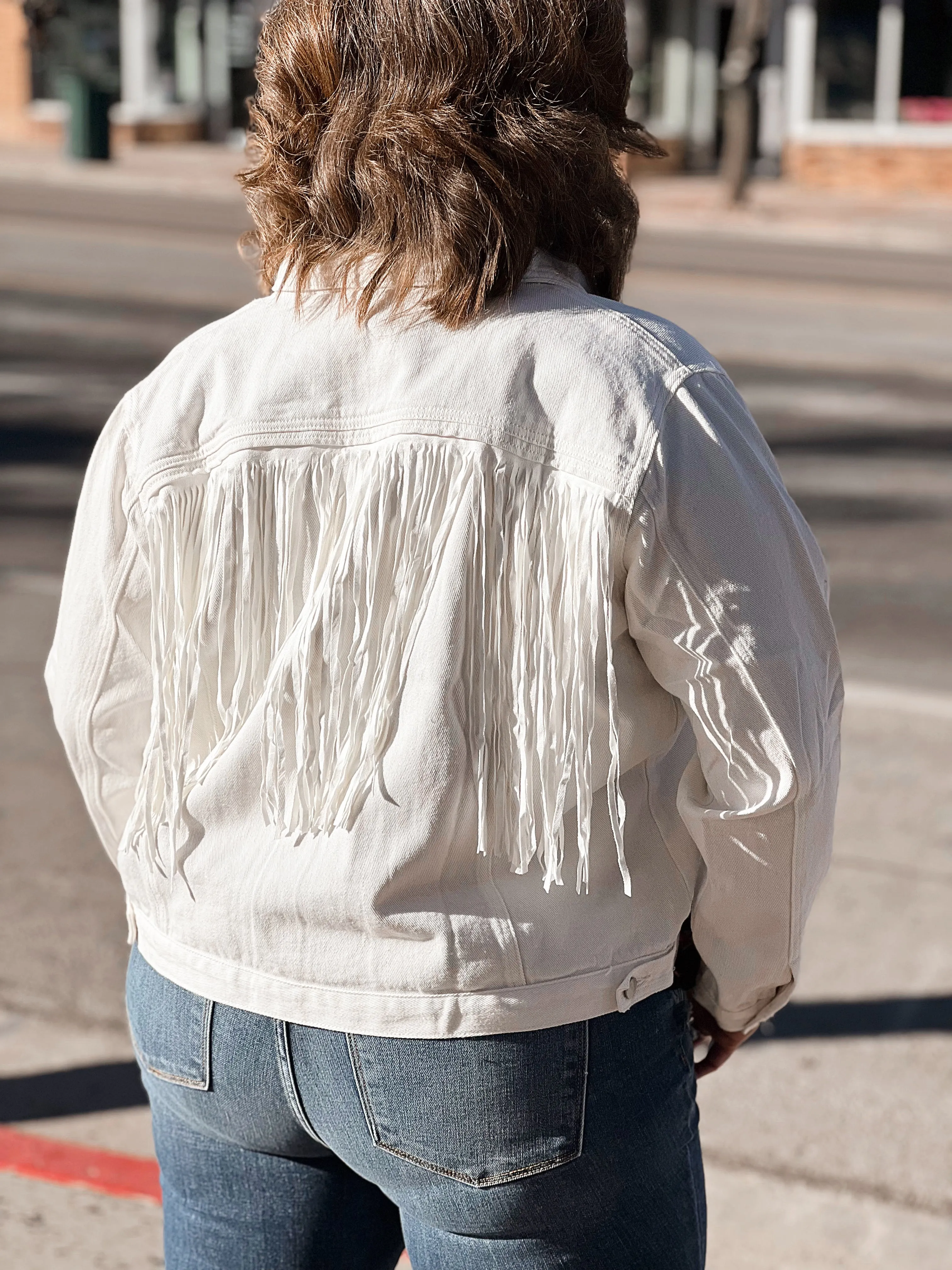 White Hot Fringe Denim Jacket