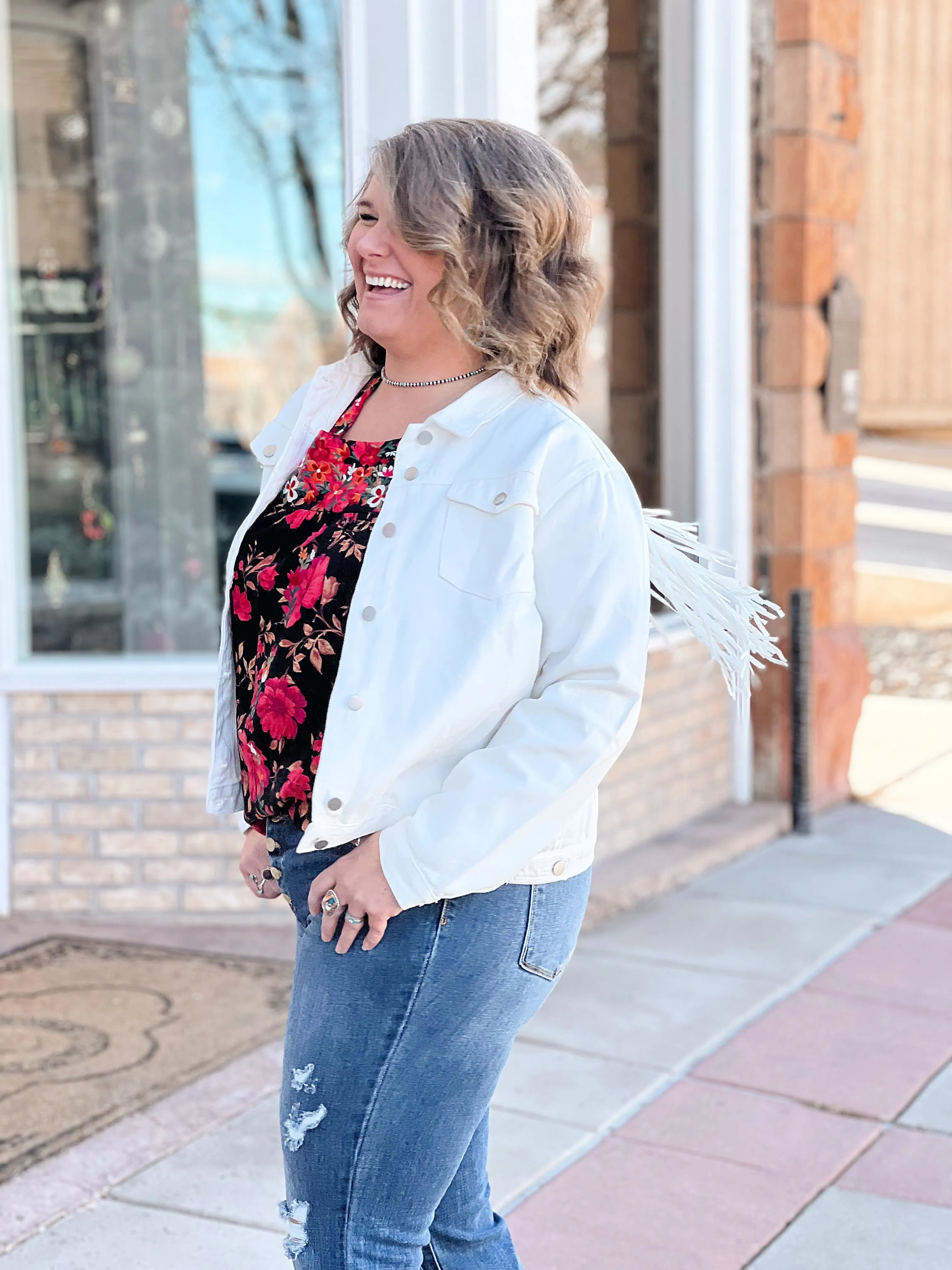 White Hot Fringe Denim Jacket
