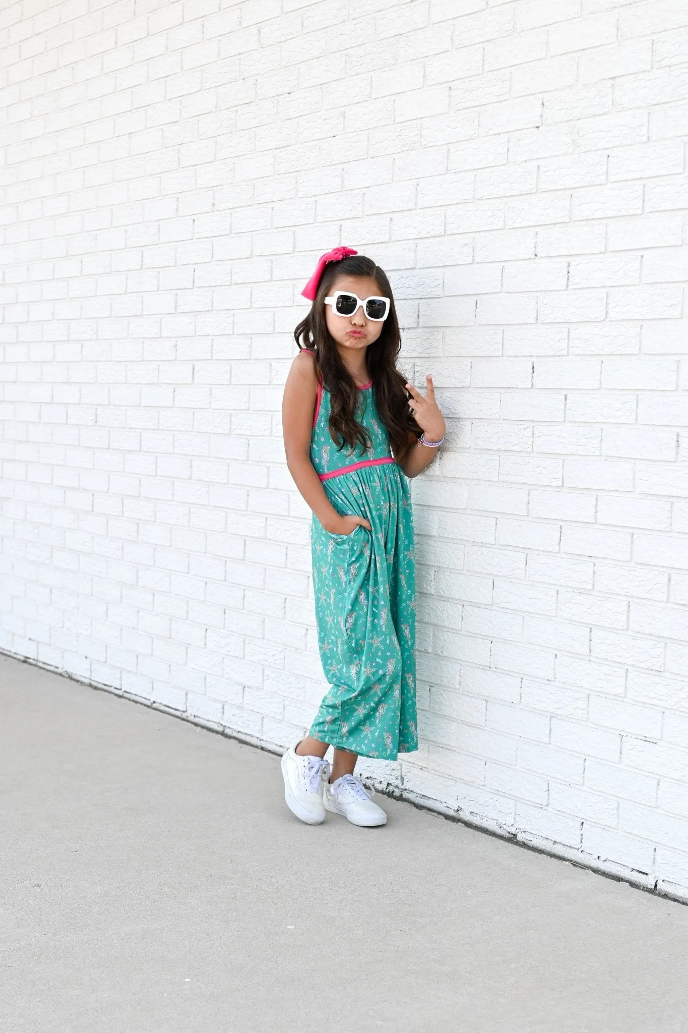 Wide Leg Romper in Dancing Seahorses