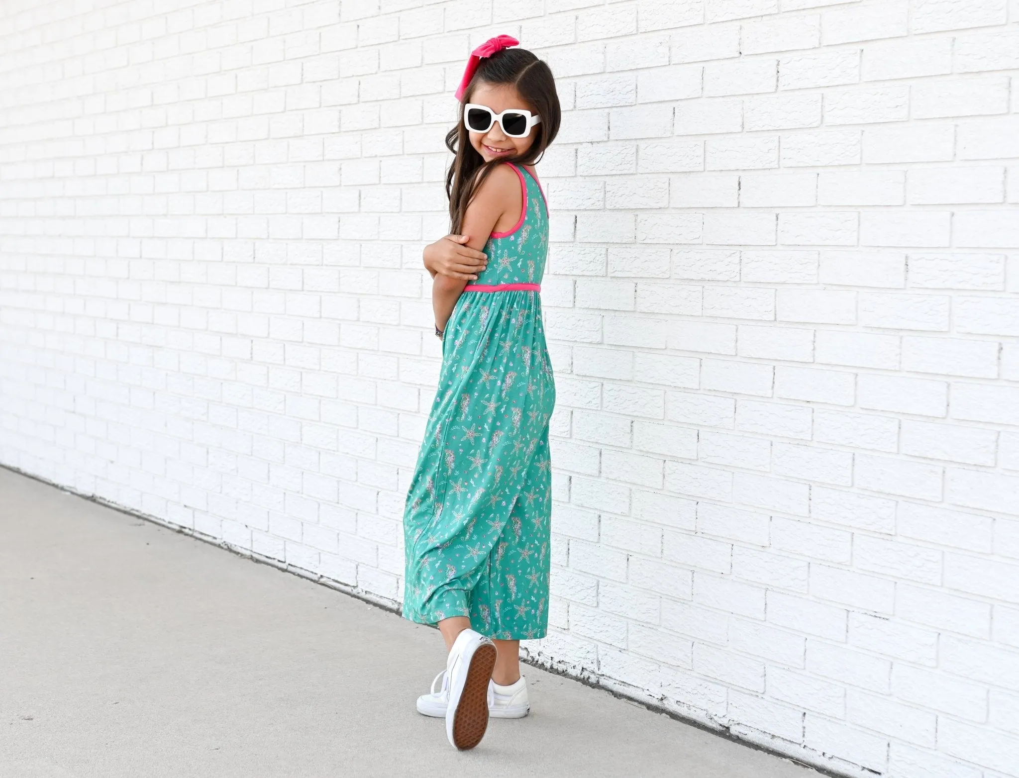 Wide Leg Romper in Dancing Seahorses