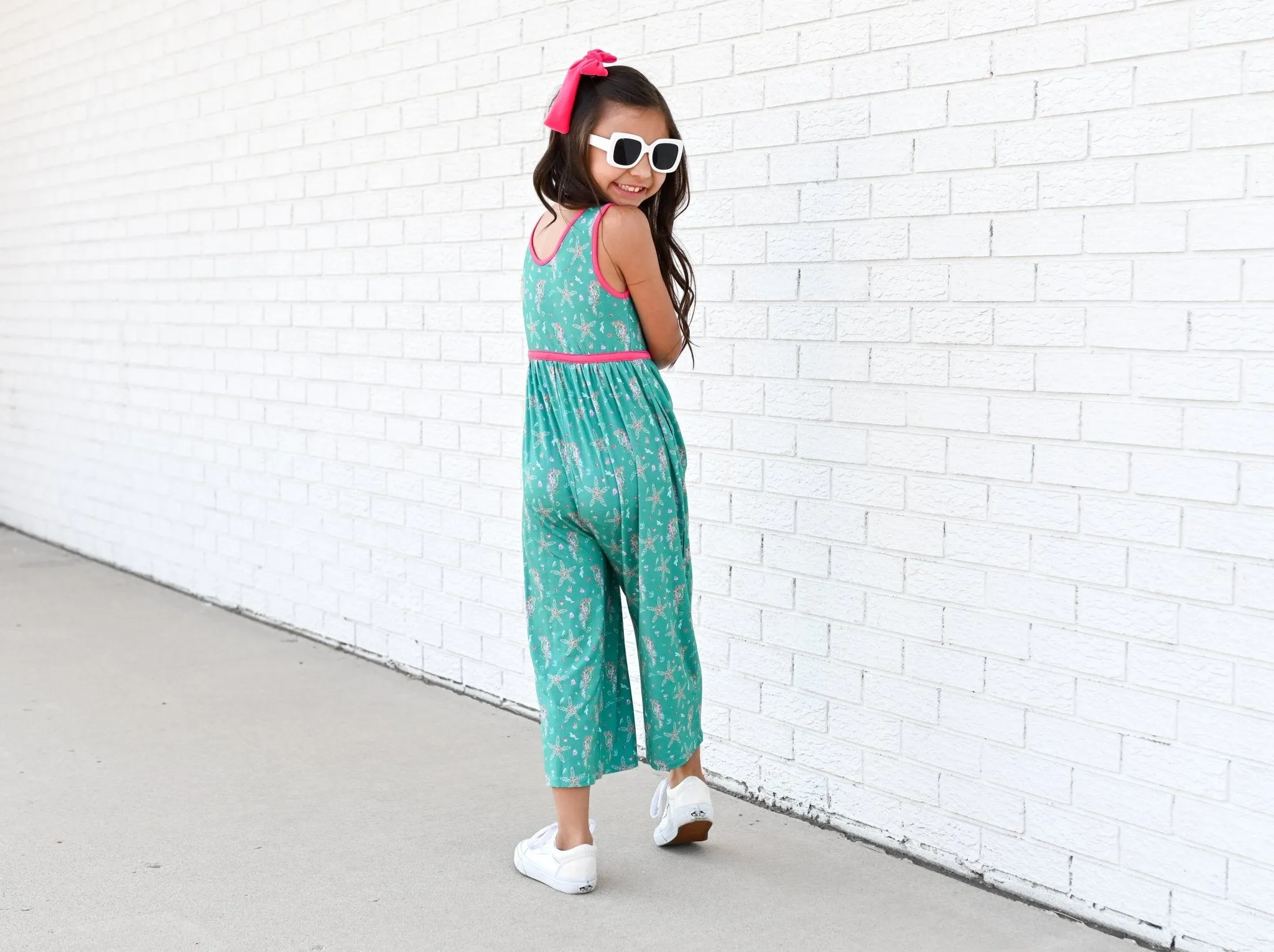 Wide Leg Romper in Dancing Seahorses