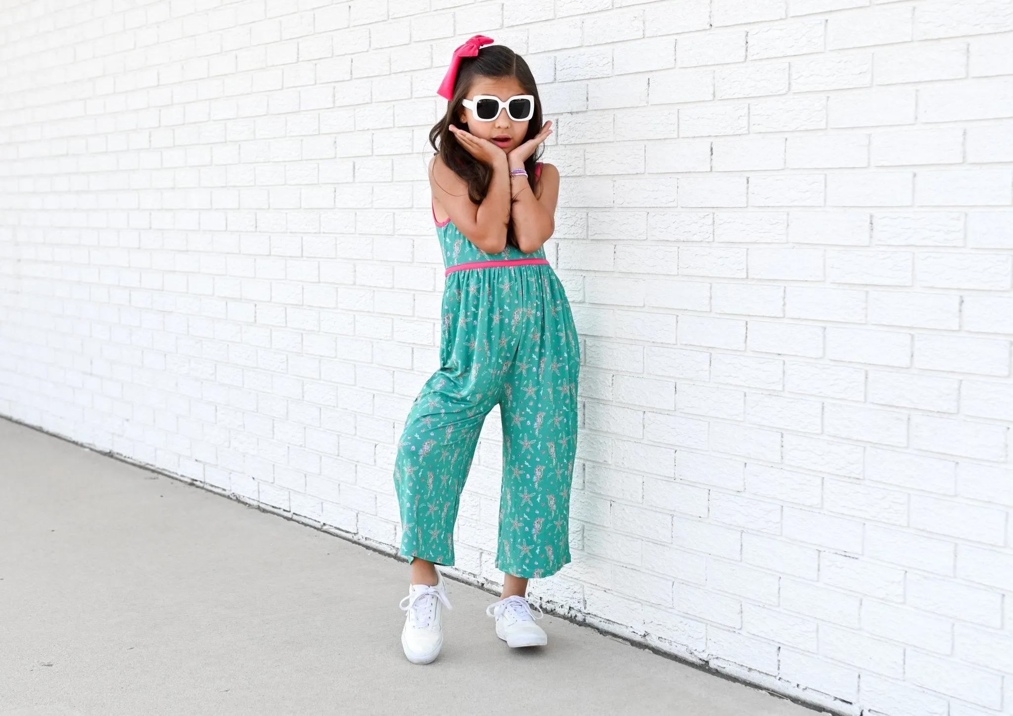 Wide Leg Romper in Dancing Seahorses