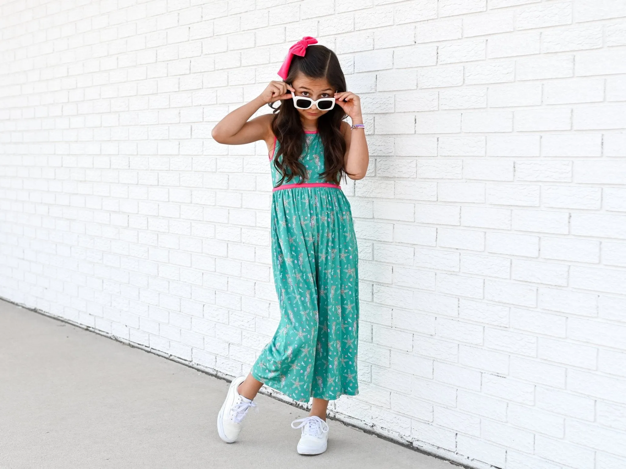 Wide Leg Romper in Dancing Seahorses
