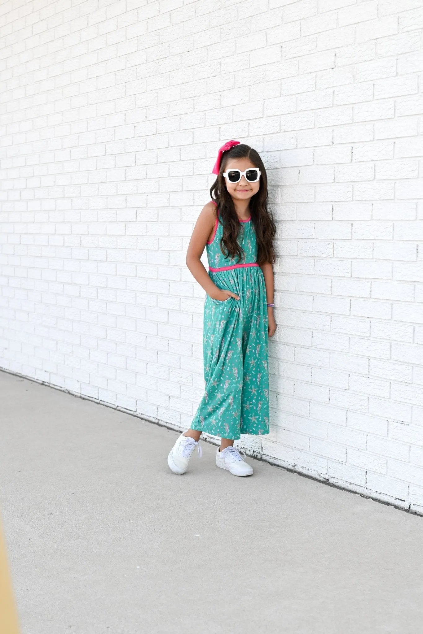Wide Leg Romper in Dancing Seahorses