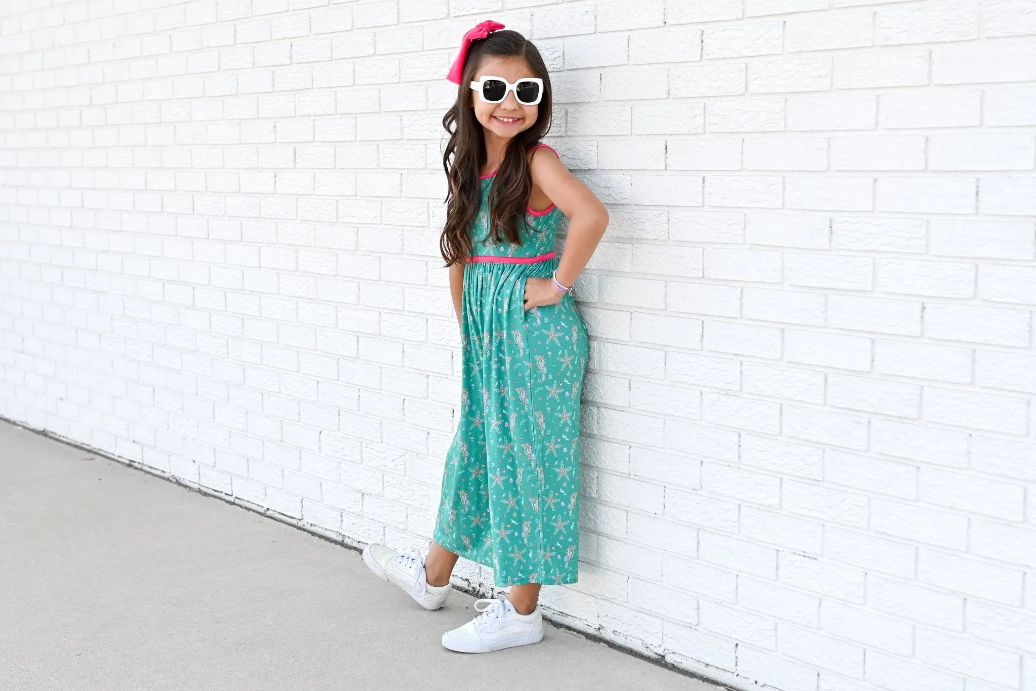 Wide Leg Romper in Dancing Seahorses