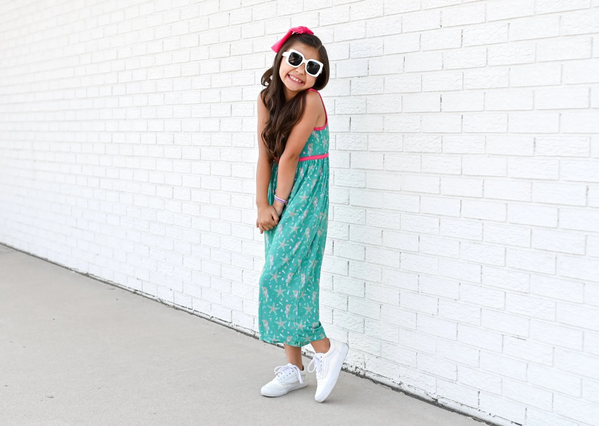 Wide Leg Romper in Dancing Seahorses
