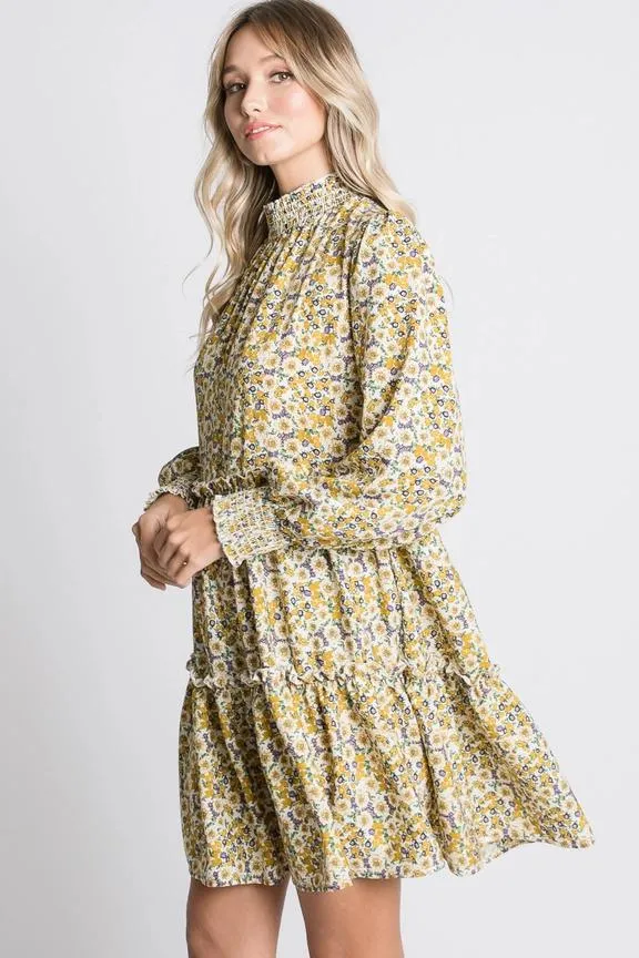 Willow Floral Print Dress - Yellow