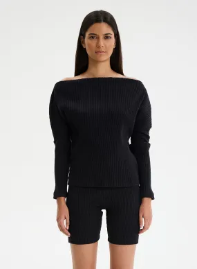 WINNIE - Open Neck L/S Ribbed Top