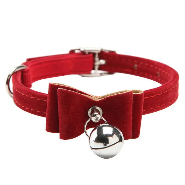 With Bell Quick Release Pet Dog & Cat Collar Kitten Velvet Bow Tie