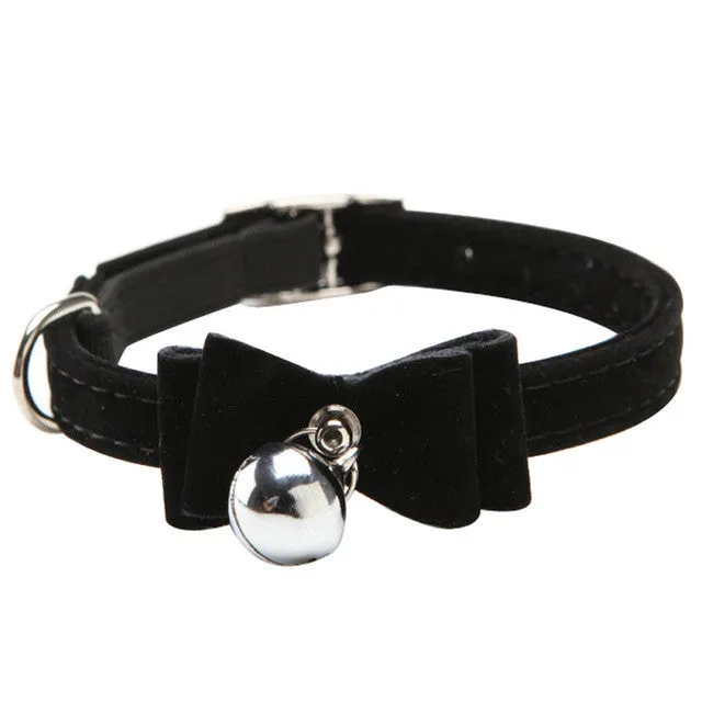 With Bell Quick Release Pet Dog & Cat Collar Kitten Velvet Bow Tie