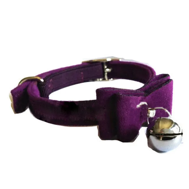 With Bell Quick Release Pet Dog & Cat Collar Kitten Velvet Bow Tie