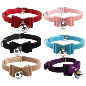 With Bell Quick Release Pet Dog & Cat Collar Kitten Velvet Bow Tie