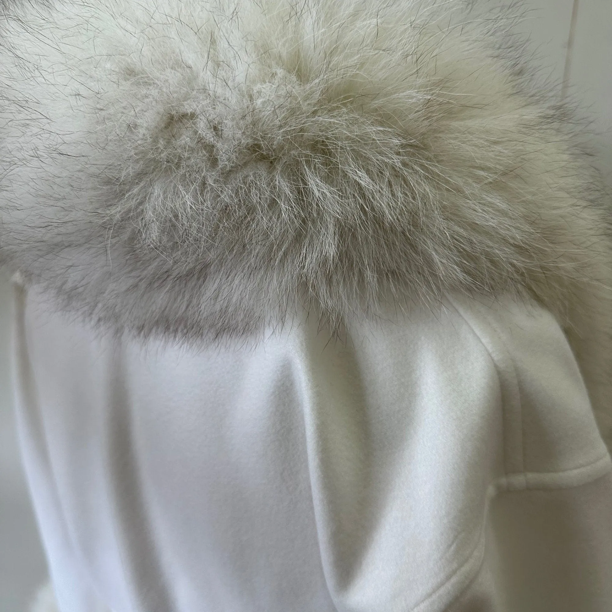 Women Ivory Cream Coat long Woolen Bland and trim arctic fox fur, Wrap elegant creamer womens event coat