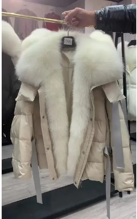 Women Winter Goose Down Coats 2024 Fashion Lady Thick Warm Real Fox Fur Collar Down Coats Female Jackets