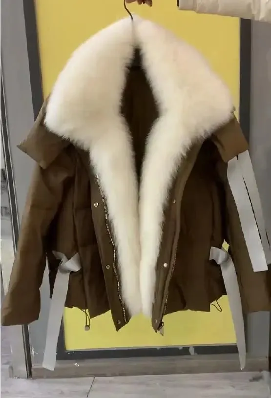 Women Winter Goose Down Coats 2024 Fashion Lady Thick Warm Real Fox Fur Collar Down Coats Female Jackets