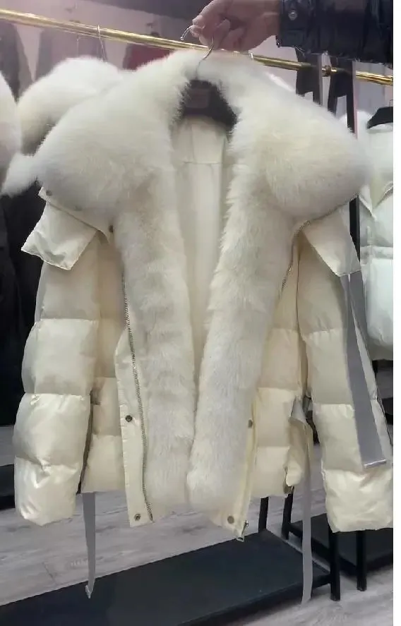 Women Winter Goose Down Coats 2024 Fashion Lady Thick Warm Real Fox Fur Collar Down Coats Female Jackets