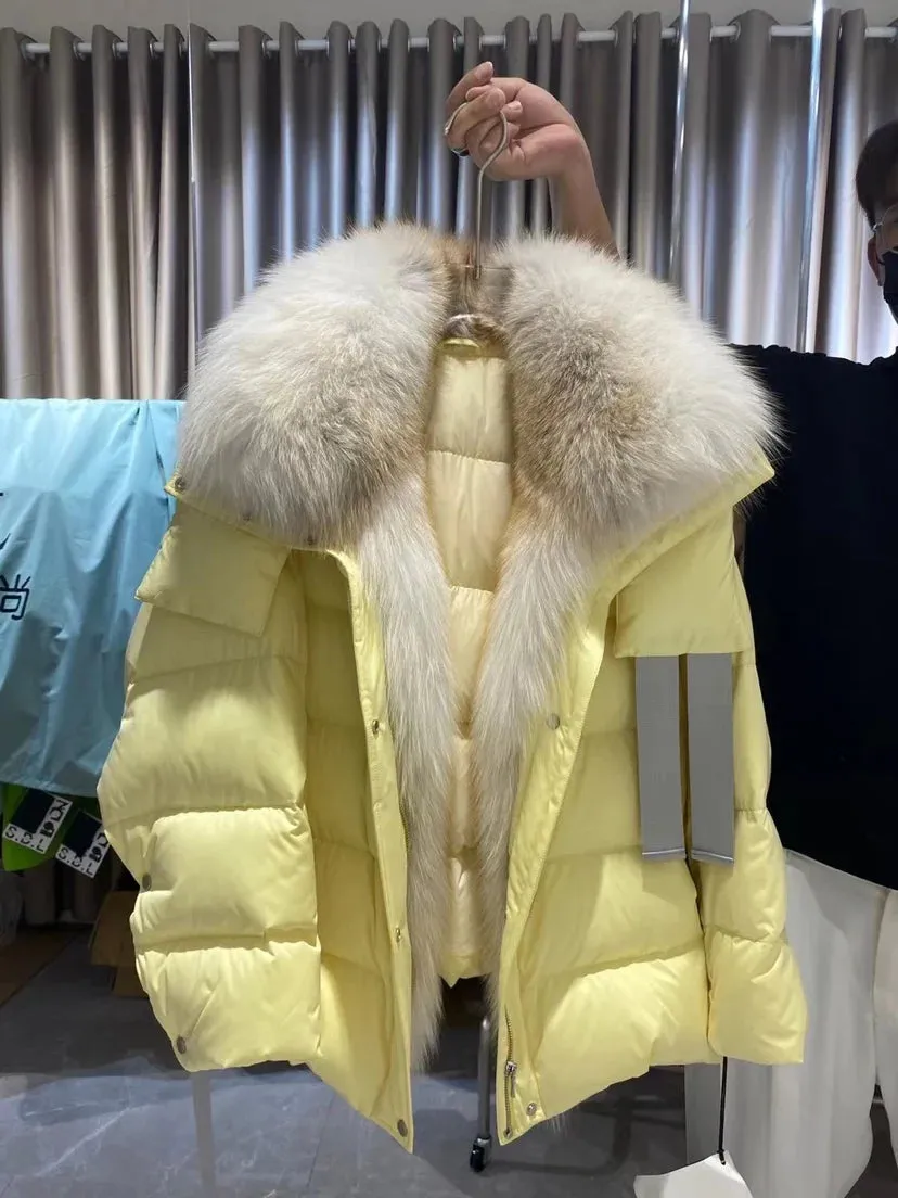 Women Winter Goose Down Coats 2024 Fashion Lady Thick Warm Real Fox Fur Collar Down Coats Female Jackets