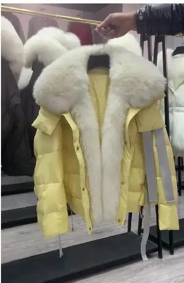 Women Winter Goose Down Coats 2024 Fashion Lady Thick Warm Real Fox Fur Collar Down Coats Female Jackets