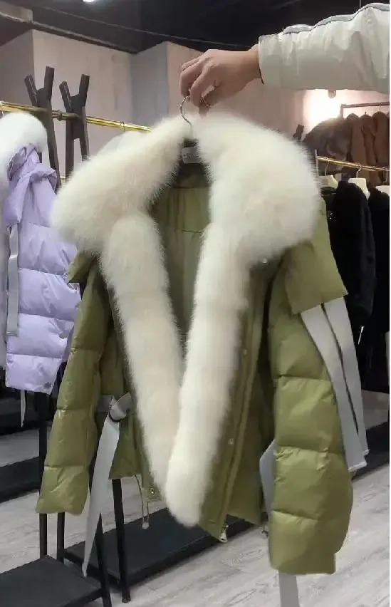 Women Winter Goose Down Coats 2024 Fashion Lady Thick Warm Real Fox Fur Collar Down Coats Female Jackets