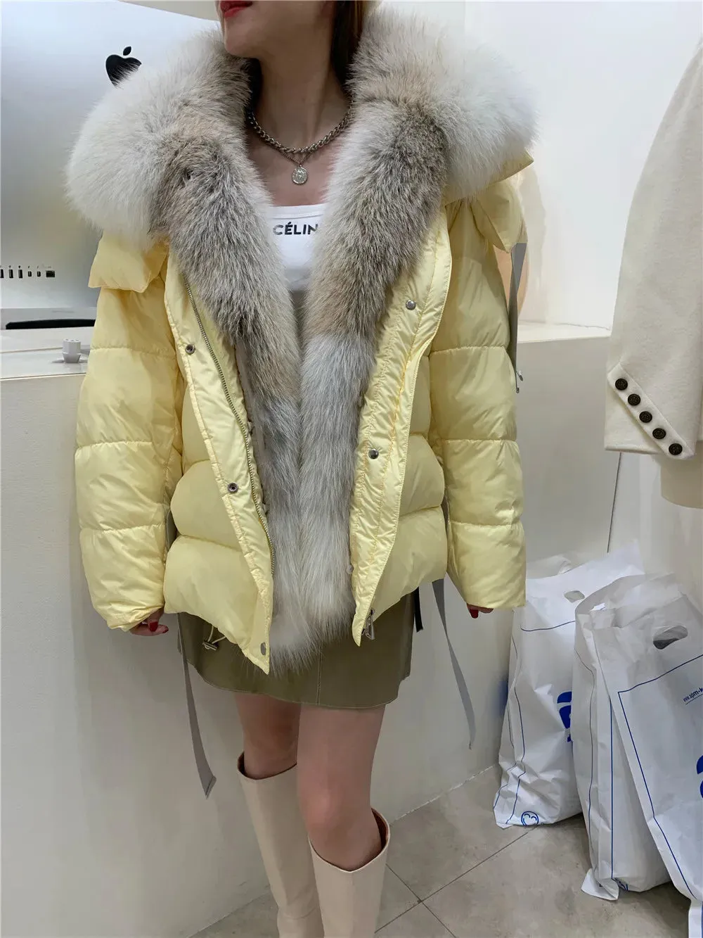 Women Winter Goose Down Coats 2024 Fashion Lady Thick Warm Real Fox Fur Collar Down Coats Female Jackets