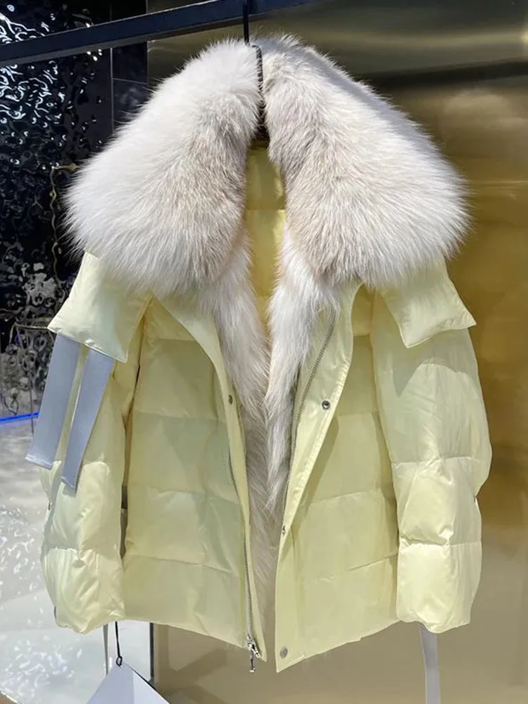 Women Winter Goose Down Coats 2024 Fashion Lady Thick Warm Real Fox Fur Collar Down Coats Female Jackets
