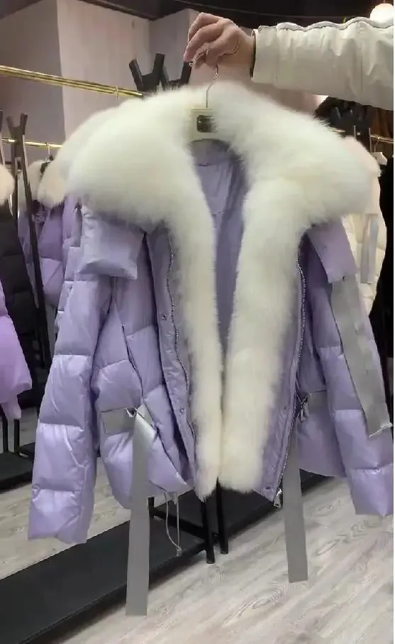 Women Winter Goose Down Coats 2024 Fashion Lady Thick Warm Real Fox Fur Collar Down Coats Female Jackets