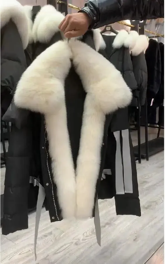 Women Winter Goose Down Coats 2024 Fashion Lady Thick Warm Real Fox Fur Collar Down Coats Female Jackets