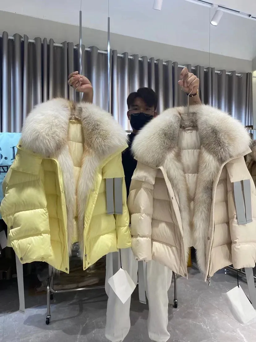 Women Winter Goose Down Coats 2024 Fashion Lady Thick Warm Real Fox Fur Collar Down Coats Female Jackets