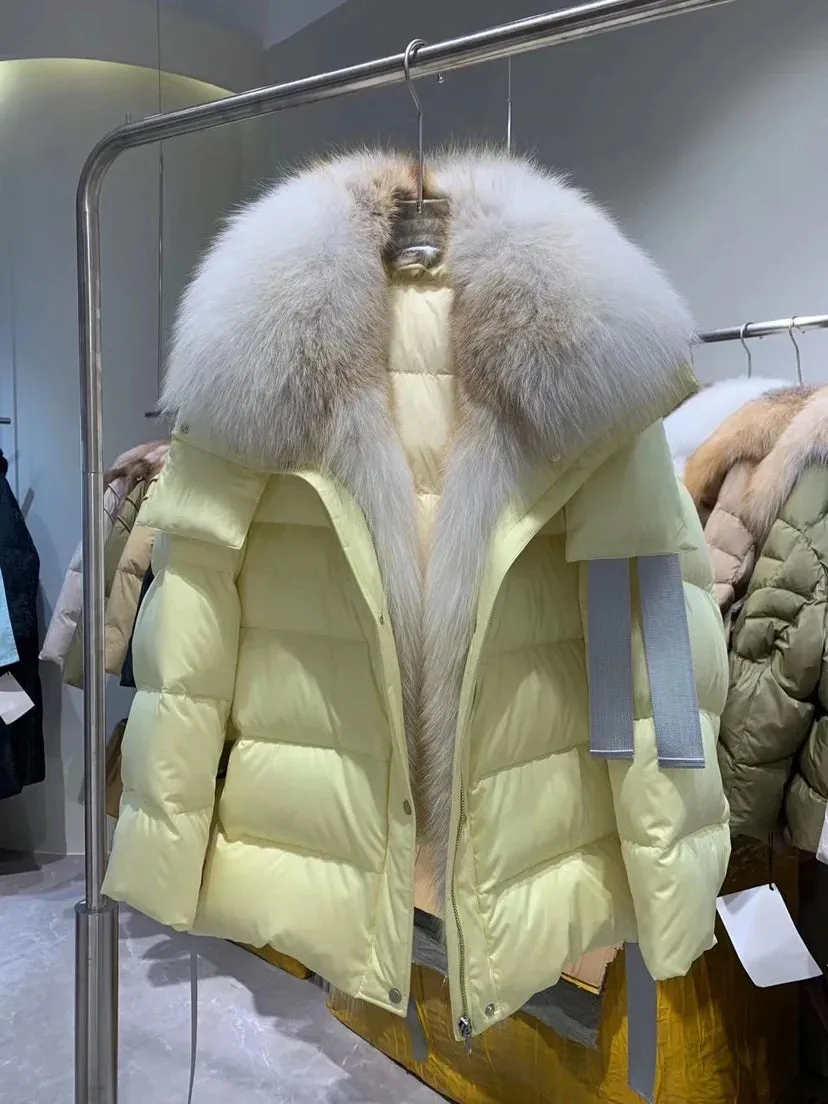 Women Winter Goose Down Coats 2024 Fashion Lady Thick Warm Real Fox Fur Collar Down Coats Female Jackets