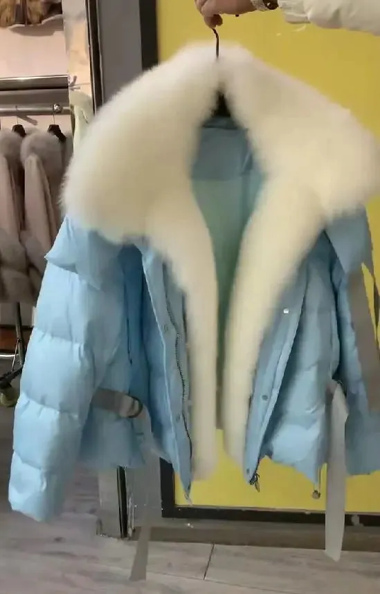 Women Winter Goose Down Coats 2024 Fashion Lady Thick Warm Real Fox Fur Collar Down Coats Female Jackets