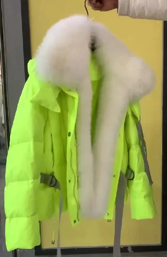 Women Winter Goose Down Coats 2024 Fashion Lady Thick Warm Real Fox Fur Collar Down Coats Female Jackets