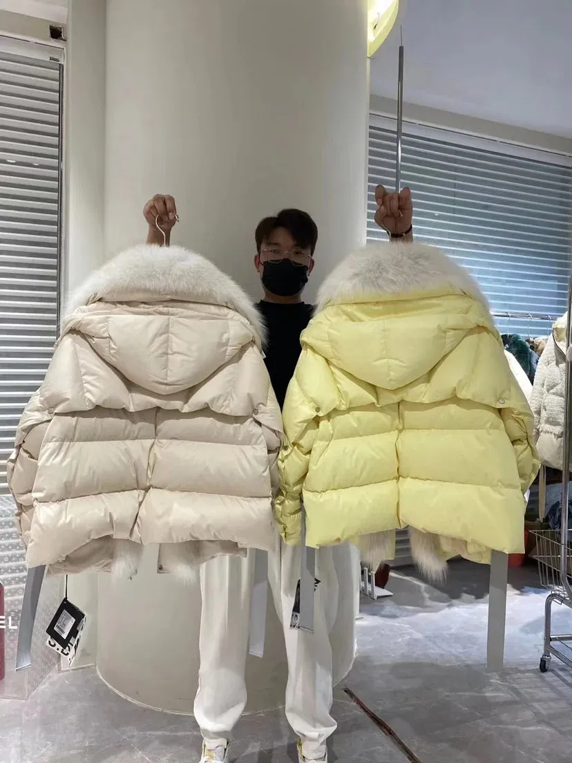 Women Winter Goose Down Coats 2024 Fashion Lady Thick Warm Real Fox Fur Collar Down Coats Female Jackets