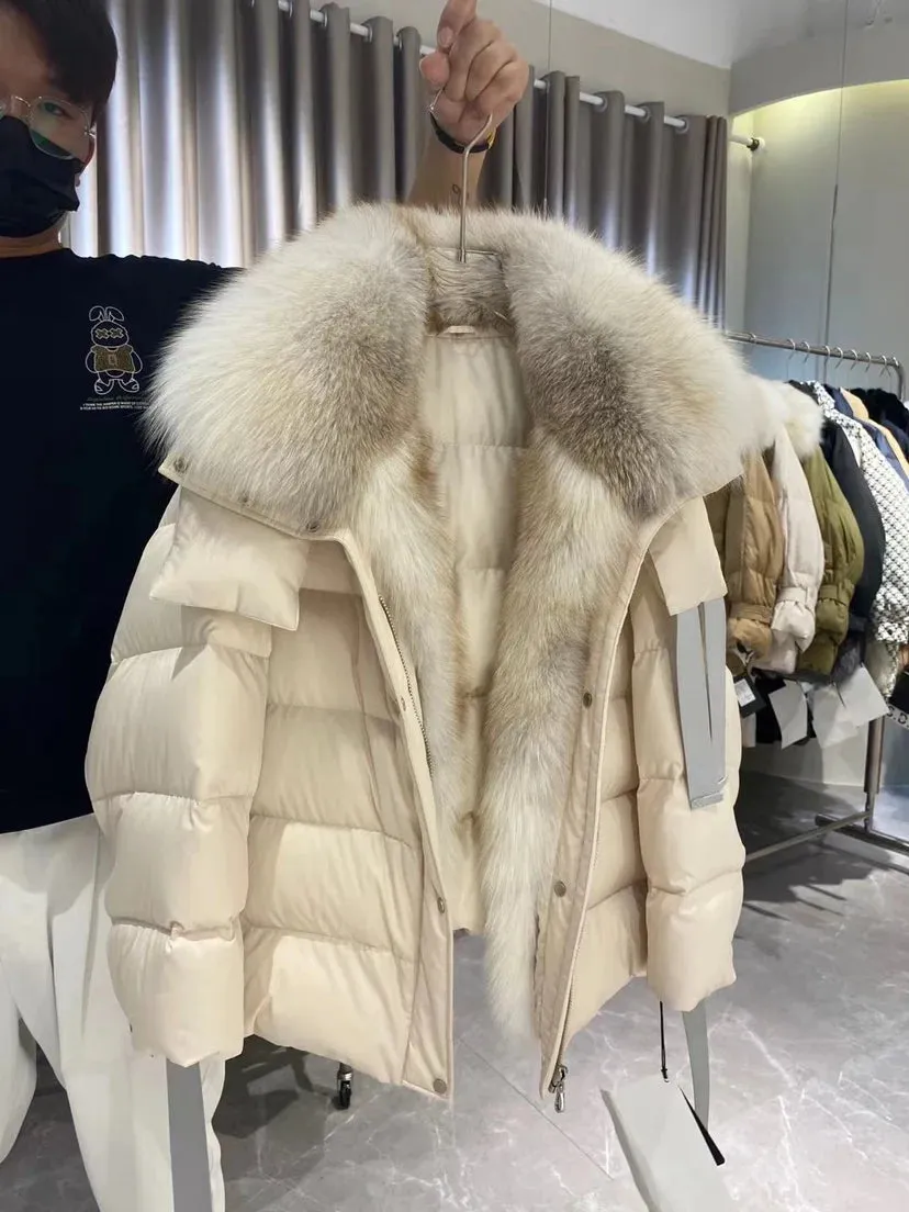 Women Winter Goose Down Coats 2024 Fashion Lady Thick Warm Real Fox Fur Collar Down Coats Female Jackets