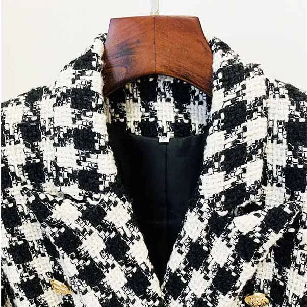 Women's double breasted black and white houndstooth blazer jacket