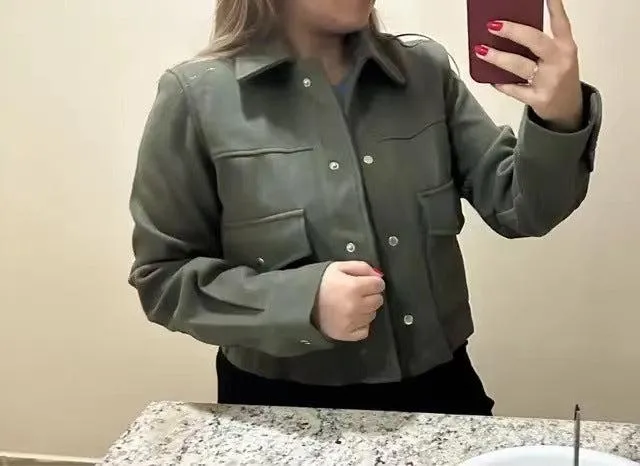 Women’s Long Sleeve Cropped Buttoned Jacket in 7 Colors S-L