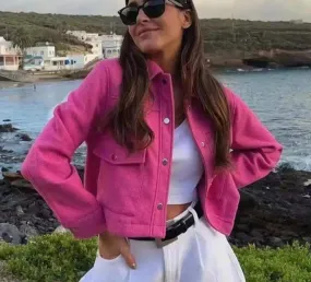Women’s Long Sleeve Cropped Buttoned Jacket in 7 Colors S-L