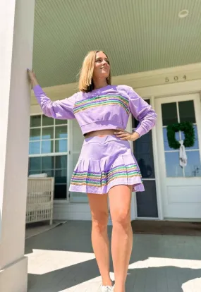 Women's Mardi Gras Sequin Stripes French Terry Crop - Lavender