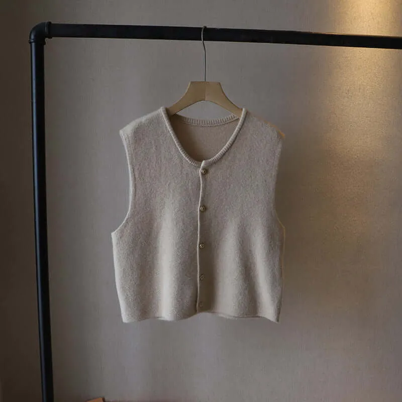 Women's Soft Knitted Vest with Button Closure
