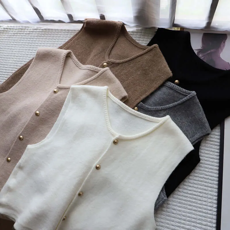 Women's Soft Knitted Vest with Button Closure