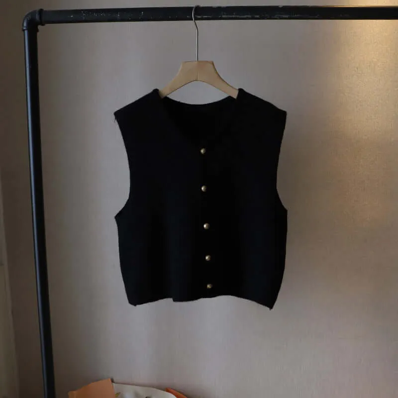 Women's Soft Knitted Vest with Button Closure