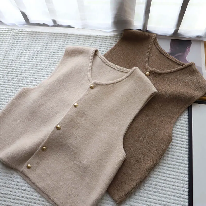 Women's Soft Knitted Vest with Button Closure