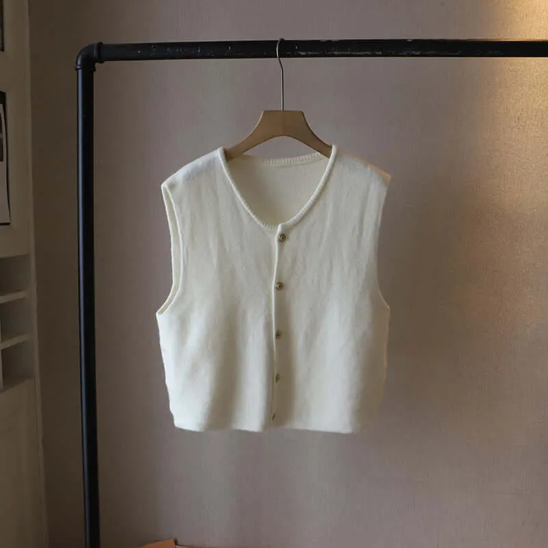 Women's Soft Knitted Vest with Button Closure