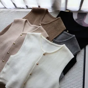 Women's Soft Knitted Vest with Button Closure